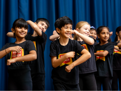 Stagecoach students taking part in singing, dancing and acting classes.
